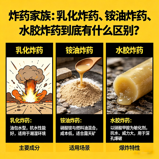 波密炸药家族：乳化炸药、铵油炸药、水胶炸药到底有什么区别？